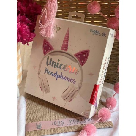 Audífonos unicornio blanco y rosa