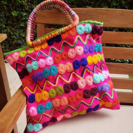 Bolsa de Lana Hecha a Mano Círculos – Rosa