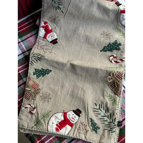 Camino de mesa beige con snowman