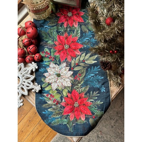 Camino de mesa bordado nochebuenas azul