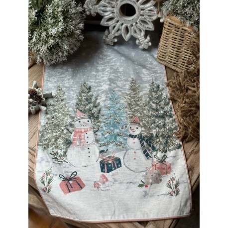 Camino de mesa bordado snowmans light
