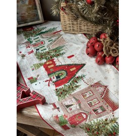 Camino de mesa bordado villa de snowmen