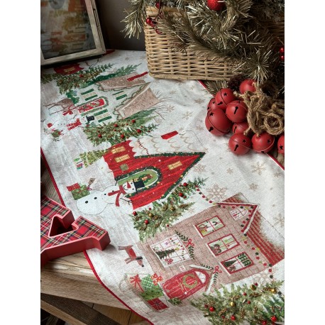 Camino de mesa bordado villa de snowmen