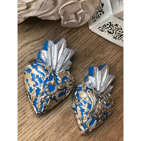 Corazon Milagros 10cm Azul peltre Gris