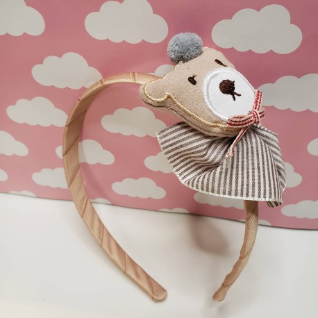 Diadema osos con pompon beige