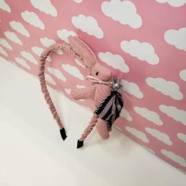 Diadema para niña conejo con listón azul con rosa