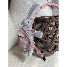 Diadema para niña conejo con listón rosa con gris