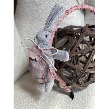 Diadema para niña conejo con listón rosa con gris