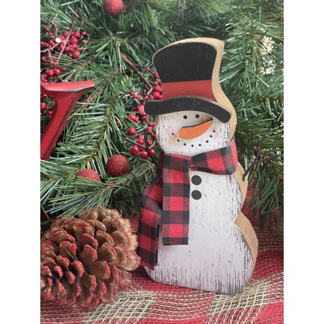 Figura de snowman de madera con bufanda