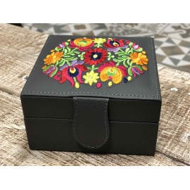 Joyero Mini Café con Bordado de Flores