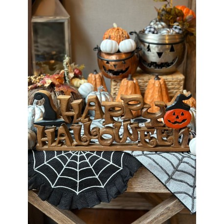 Letrero happy halloween de madera