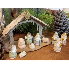 Nacimiento miniatura portal de madera pastel 10 piezas