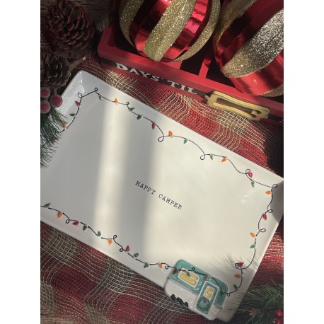 Platón rectangular con camper y luces navideñas