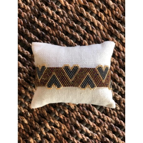 Pulsera corazones gris cafe y dorado