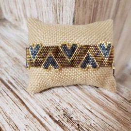 Pulseras corazones gris c/ café y dorado