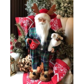 Santa en pijama de cuadros verdes