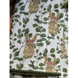 Set de 2 toallas de cocina conejas con ramitas verdes