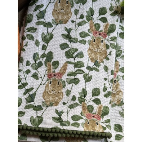 Set de 2 toallas de cocina conejas con ramitas verdes