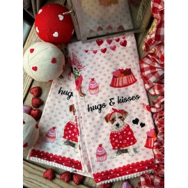 Set de 2 toallas de cocina perritos cupcakes
