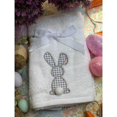 Set de 2 toallas para manos blanca conejo gris con pompón