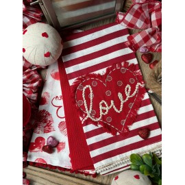 Set de 3 toallas de cocina bordadas corazón rayas love rojo
