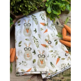 Set de 3 toallas de cocina conejos con lentes y zanahorias