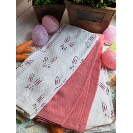 Set de 3 toallas de cocina conejos rosas