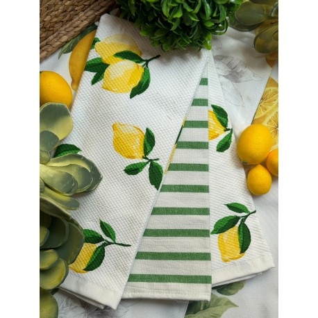 Set de 3 toallas de cocina Limones rayas