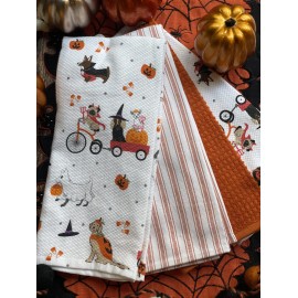 Set de 3 toallas de cocina perritos disfrazados en bici