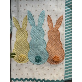 Set de 3 tollas de cocina con 3 conejos azul, amarillo y naranja.