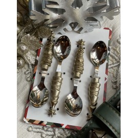 Set de 4 cucharitas con mango de arbol de navidad