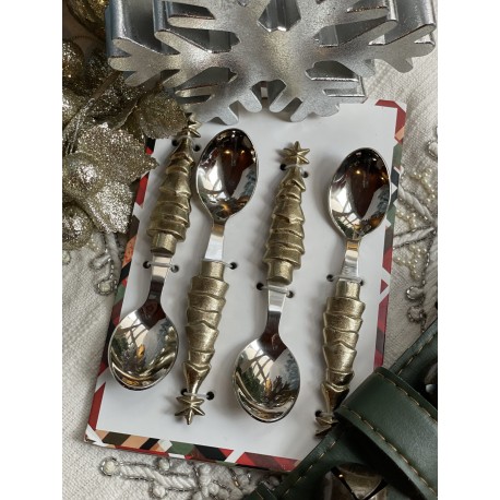 Set de 4 cucharitas con mango de arbol de navidad