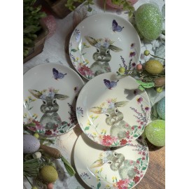 Set de 4 platitos coneja con corona de flores