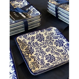 Set de 4 platos para botana azul y blanco