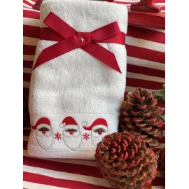 Toalla de manos blanca con Santas y copos