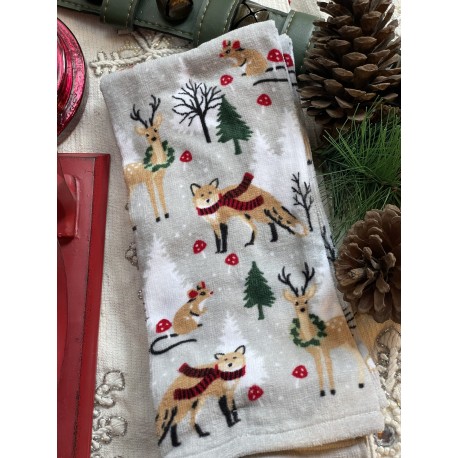 Toallas de cocina grises con reno, zorrito y ratón – 2 pzas-