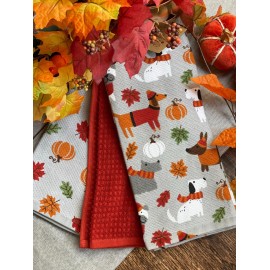 Toallas de cocina perritos en otoño – Set de 3 pzas –